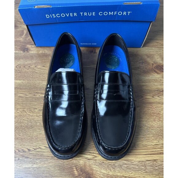Nunn Bush Shoes Mens 9W Lincoln Penny Loafers Black Leather Casual 85538-009 - Picture 3 of 11